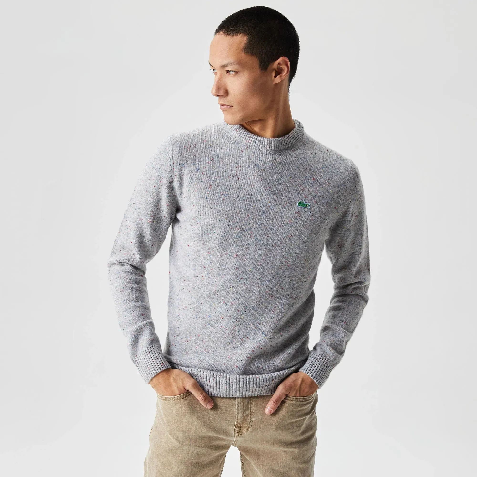 Мужской свитер Lacoste Regular Fit с принтом, серый, арт. ah2341