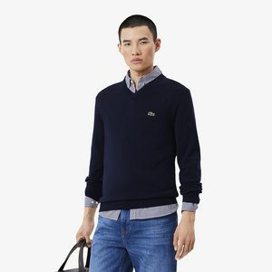 Мужской хлопковый свитер с V-образным вырезом Lacoste