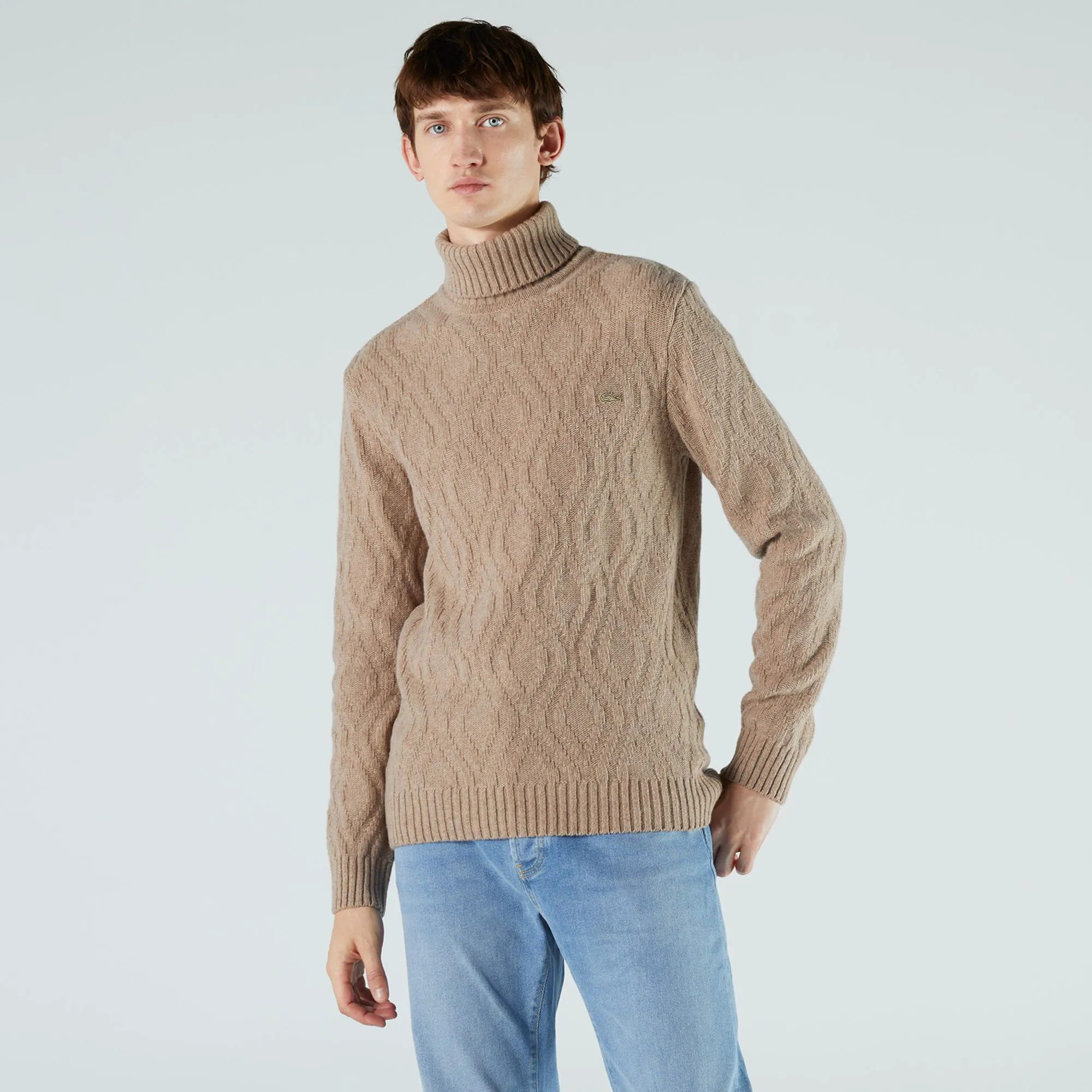 Свитер Lacoste Regular Fit с высоким воротом, бежевый, арт. AH2260