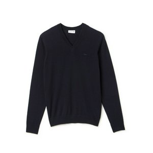 Мужской шерстяной свитер Lacoste с V-образным вырезом, синий, арт. ah2987