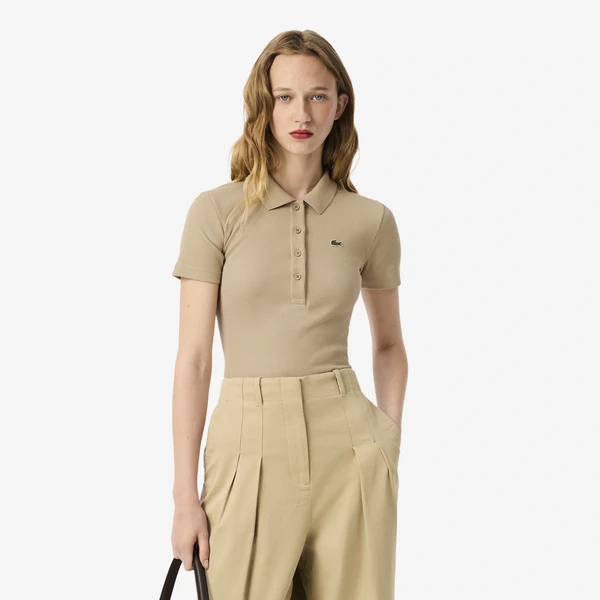 Женское поло Lacoste Slim Fit из органического хлопка, бежевый, арт. df5377