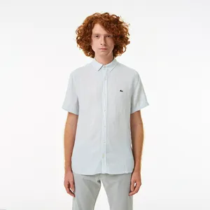 Мужская льняная рубашка Lacoste с коротким рукавом, голубой, арт. CH5699T