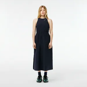 Женское платье-миди Lacoste с вырезом и эластичным поясом, синий, арт. EF6920