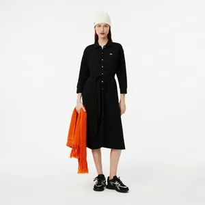 Женское платье Lacoste на пуговицах с длинным рукавом, черный, арт. EF0850