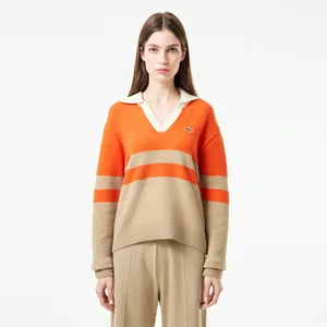 Женский шерстяной свитер Lacoste с V-образным вырезом, оранжевый, арт. AF2520