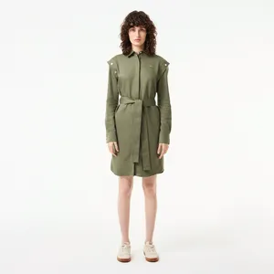 Женское платье Lacoste Relaxed Fit с поясом и длинным рукавом, хаки, арт. EF2513R