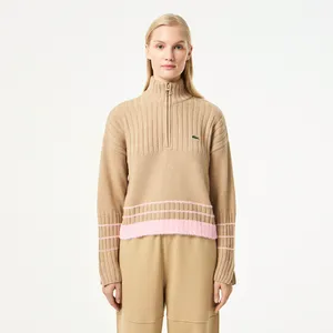 Женский короткий свитер Lacoste на молнии, бежевый, арт. AF2517