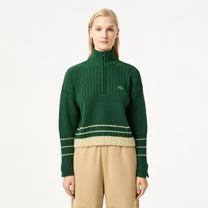 Женский короткий свитер Lacoste на молнии, зеленый, арт. AF2517