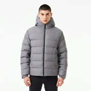 Мужской стёганый пуховик Lacoste с капюшоном, серый, арт. BH2527