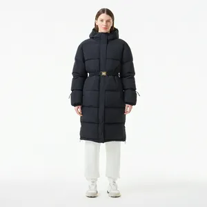 Женский длинный пуховик Lacoste с поясом, черный, арт. BF2520