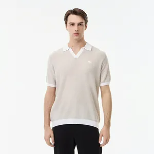 Мужское трикотажное поло Lacoste из смеси органического хлопка и льна, бежевый, арт. AH0506