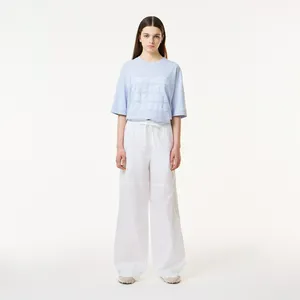 Женские хлопковые брюки Lacoste Loose Fit, белый, арт. HF6906