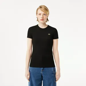 Женская футболка Lacoste Slim Fit из хлопка в рубчик, черный, арт. TF5538