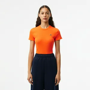 Женская футболка Lacoste Slim Fit из хлопка в рубчик, оранжевый, арт. TF5538