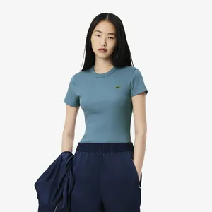 Женская футболка Lacoste Slim Fit из хлопка в рубчик, голубой, арт. TF5538