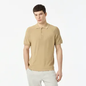 Мужское тёплое трикотажное поло Lacoste, бежевый, арт. AH0322