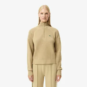 Женский свитер Lacoste свободного кроя с высоким воротом на молнии, бежевый, арт. AF2637