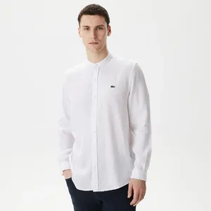 Мужская рубашка Lacoste без ворота в полоску из смеси льна, белый, арт. CH0491