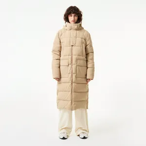 Женский длинный пуховик Lacoste с высоким воротом, бежевый, арт. BF2517