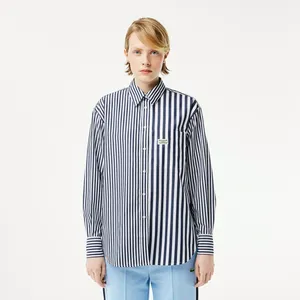 Женская рубашка Lacoste x Bandier из хлопкового поплина в полоску, синий, арт. CF0788