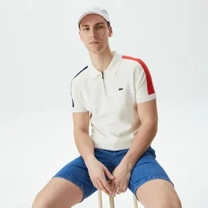 Мужское трикотажное поло Lacoste на молнии, белый, арт. AH0403