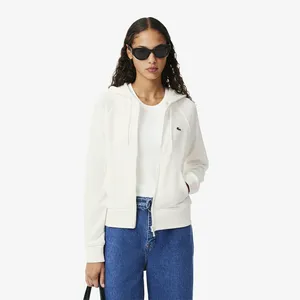 Женская флисовая толстовка Lacoste с капюшоном на молнии, белый, арт. SF9213