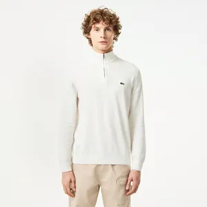 Мужской хлопковый свитер Lacoste на молнии с высоким воротом, белый, арт. AH1980