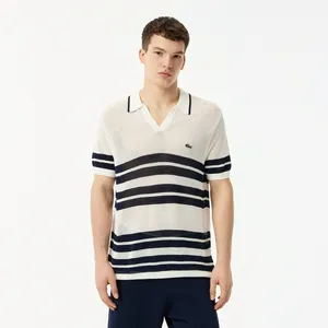 Вязаное поло Lacoste в полоску, белый, арт. AH0511