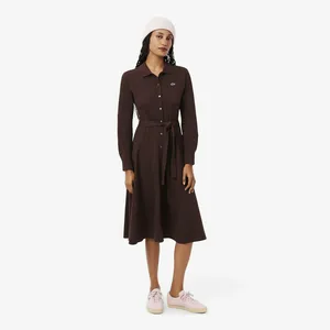 Длинное платье-поло Lacoste с длинным рукавом, бордовый, арт. EF5299