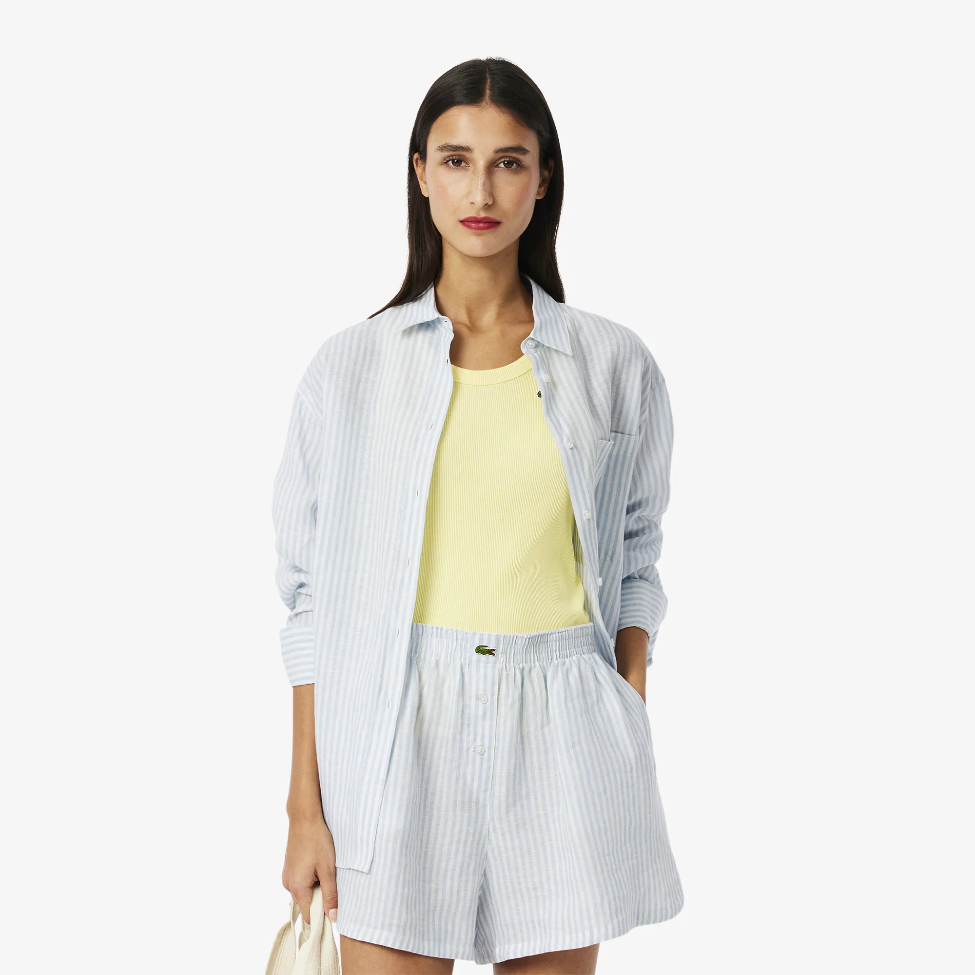 Женская рубашка Lacoste из льна, голубой, арт. cf0054