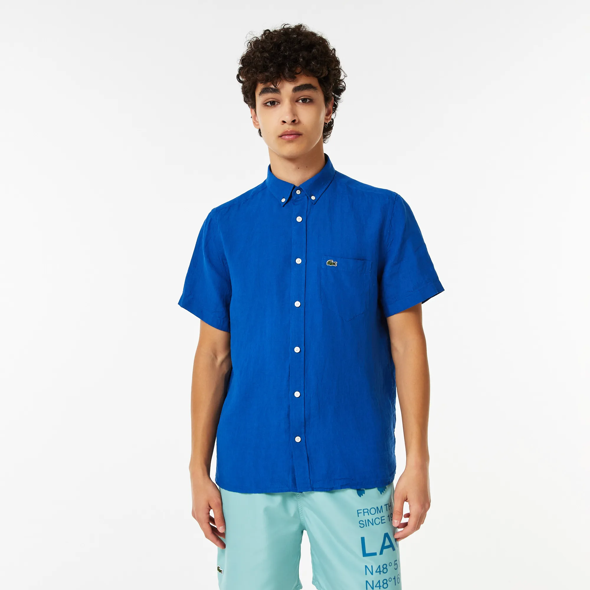 Мужская льняная рубашка Lacoste, синий, арт. ch5699