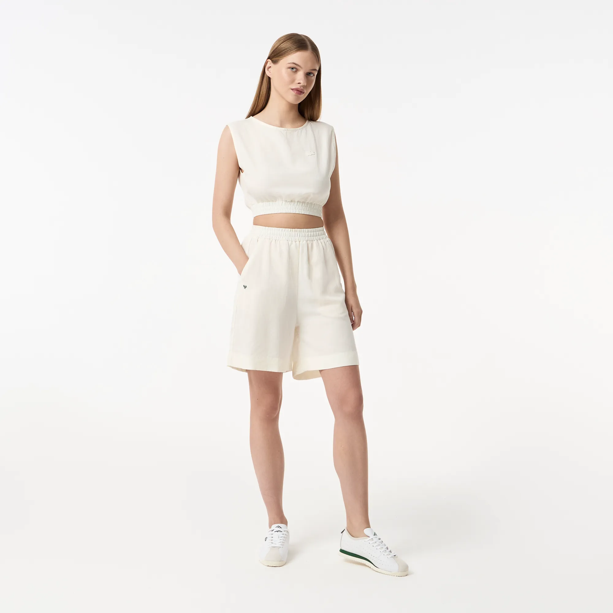 Женские шорты Lacoste из смеси льна, белый, арт. ff0519