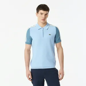 Мужское трикотажное поло Lacoste из вискозы на молнии, голубой, арт. AH0501