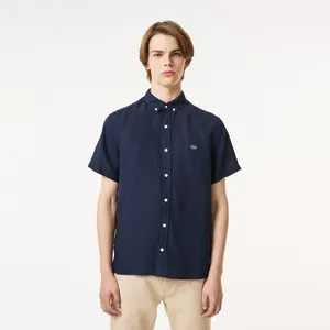 Мужская льняная рубашка Lacoste с коротким рукавом, синий, арт. CH5699T