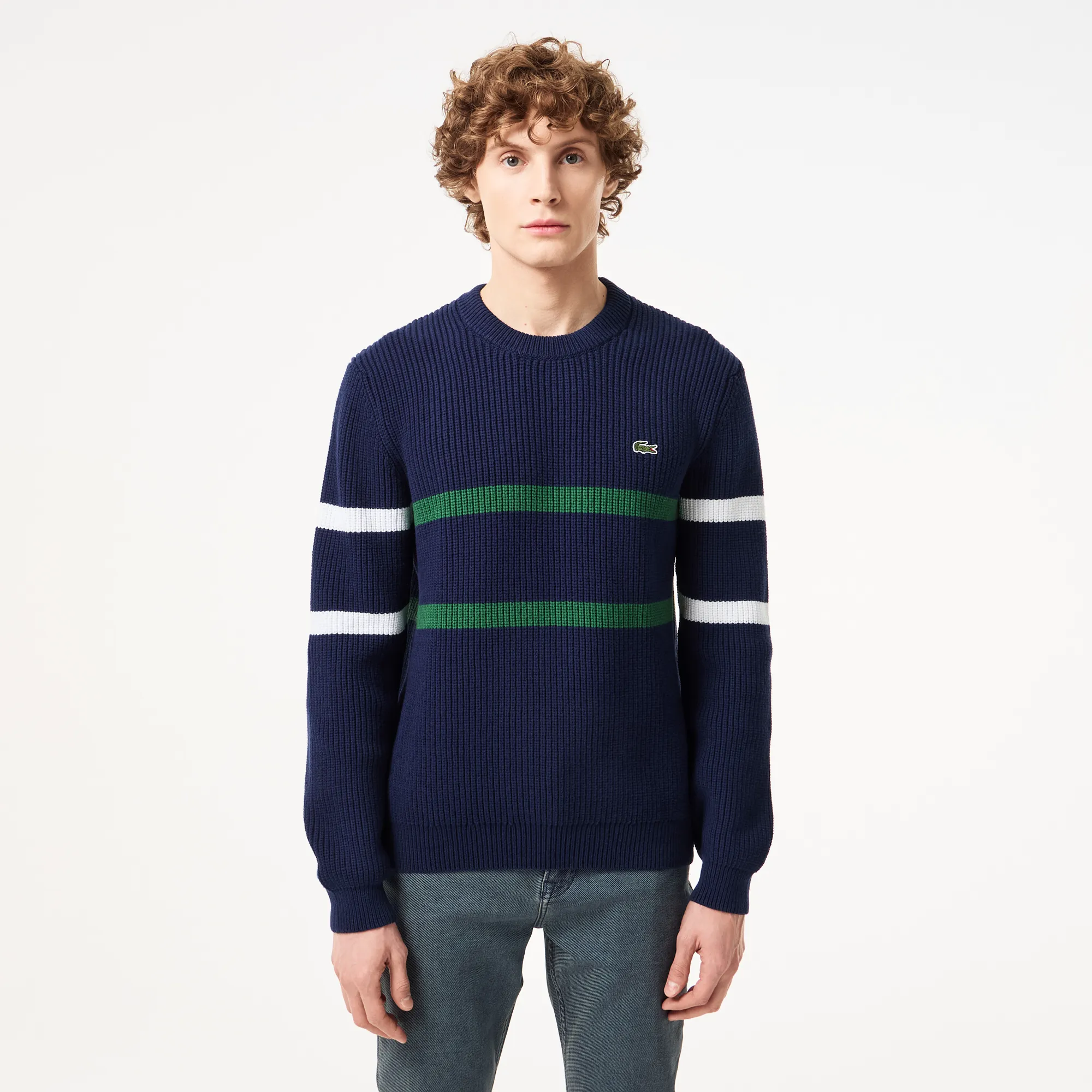 Мужской свитер Lacoste Relaxed Fit в полоску, разноцветный, арт. ah2507