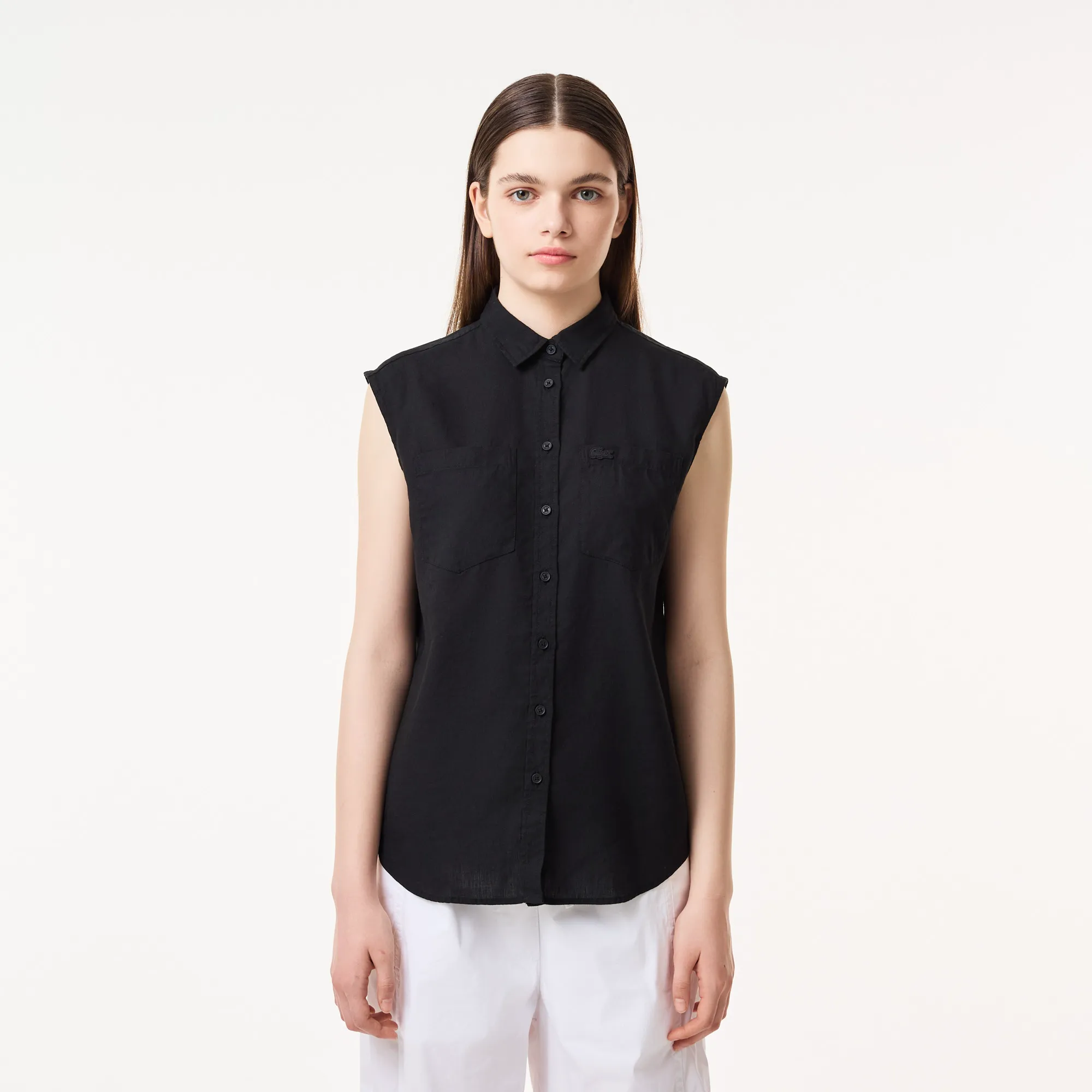 Женская рубашка Lacoste из льна и тенселя, черный, арт. cf0404