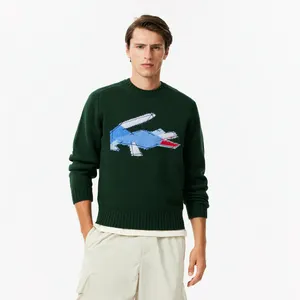 Мужской шерстяной свитер Lacoste с круглым вырезом, зеленый, арт. AH3145