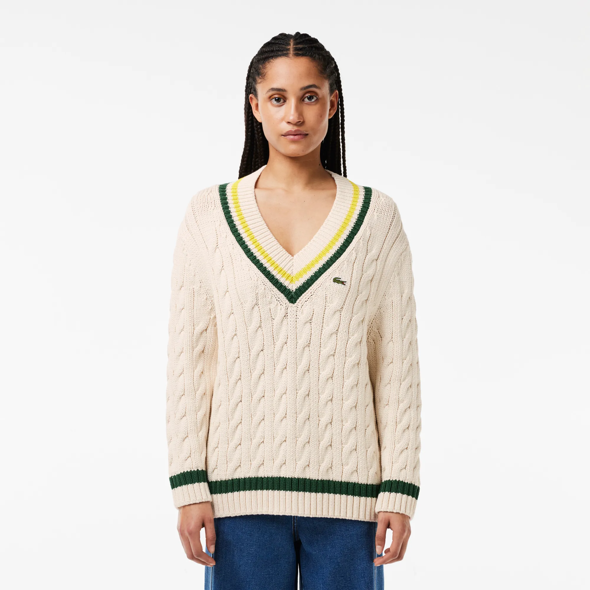 Женский вязаный свитер Lacoste с V-образным вырезом, разноцветный, арт. af6942