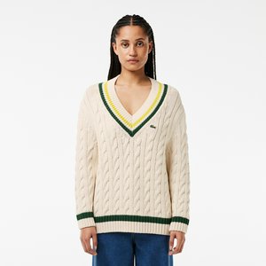 Женский вязаный свитер Lacoste с V-образным вырезом