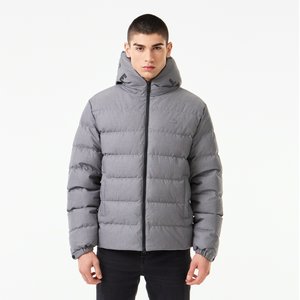 Мужской стёганый пуховик Lacoste с капюшоном, серый, арт. bh2527