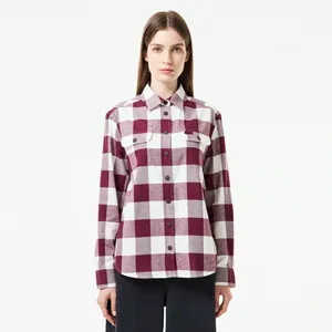 Женская хлопковая рубашка Lacoste в клетку, бордовый, арт. CF2505