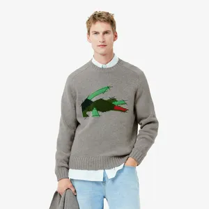 Мужской шерстяной свитер Lacoste с круглым вырезом, серый, арт. AH3145