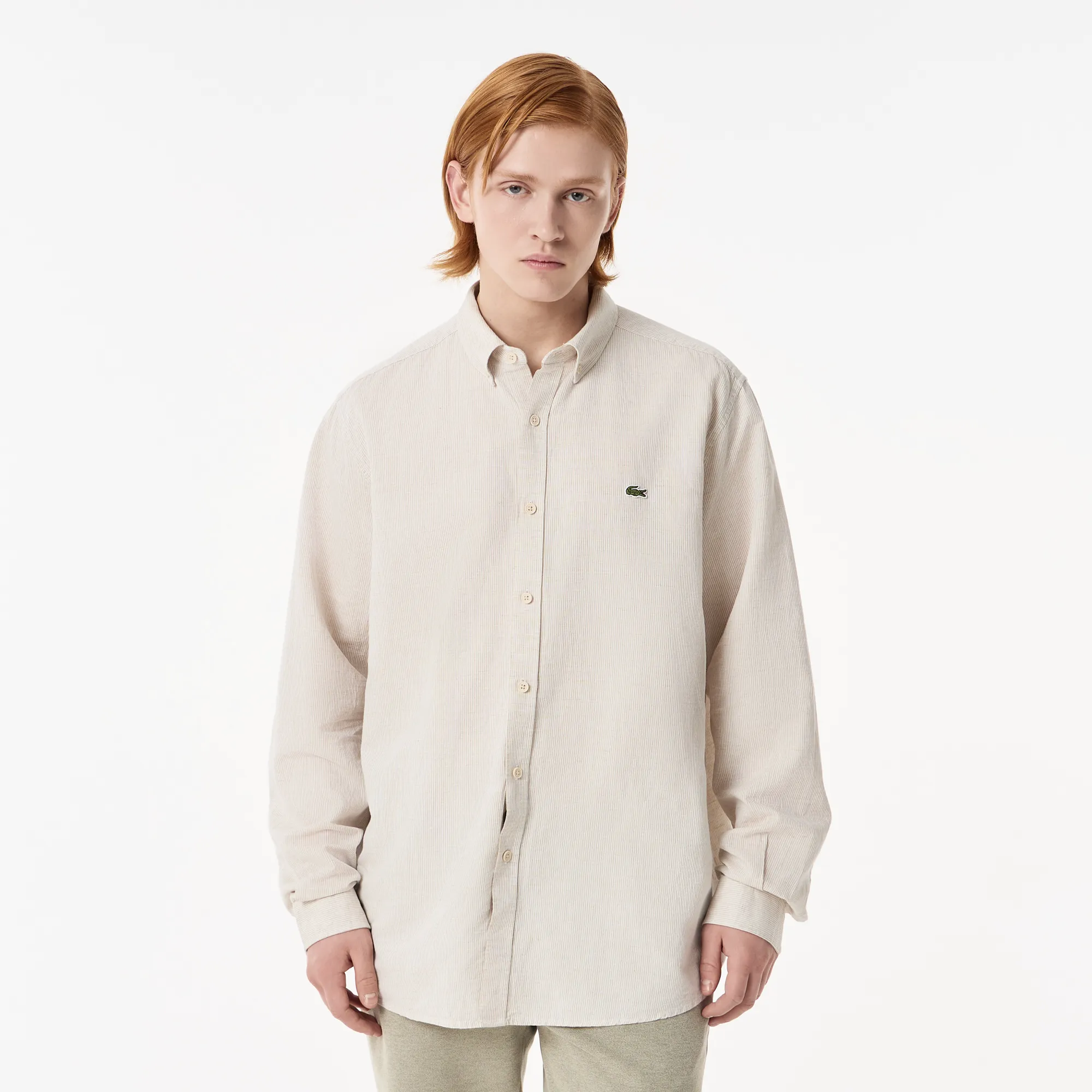 Мужская рубашка Lacoste из хлопка и льна, бежевый, арт. ch0520