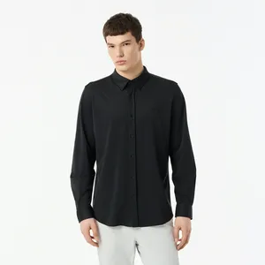 Рубашка унисекс Lacoste в полоску с вышивкой под крокодила, черный, арт. CH0530