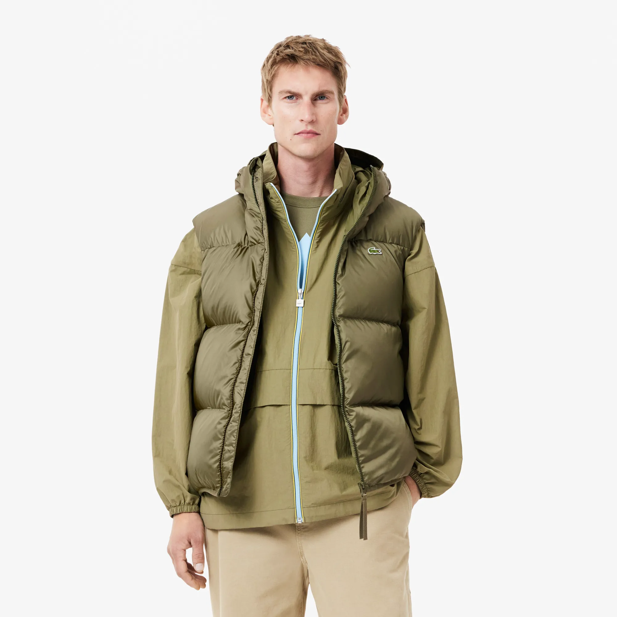 Мужской влагоотталкивающий жилет Lacoste с капюшоном, зеленый, арт. bh2895