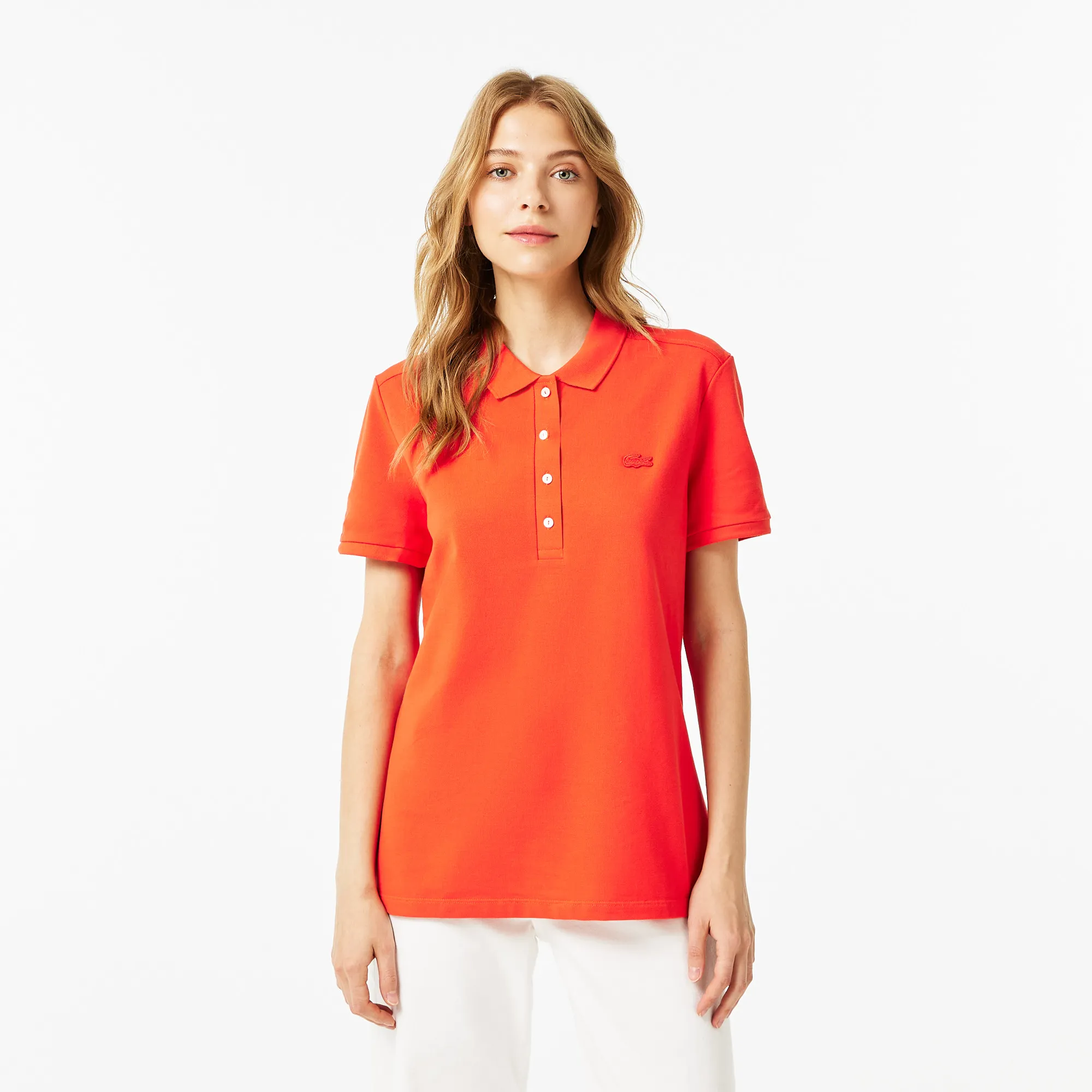 Женское поло Lacoste Slim Fit из эластичного хлопка, оранжевый, арт. pf5462