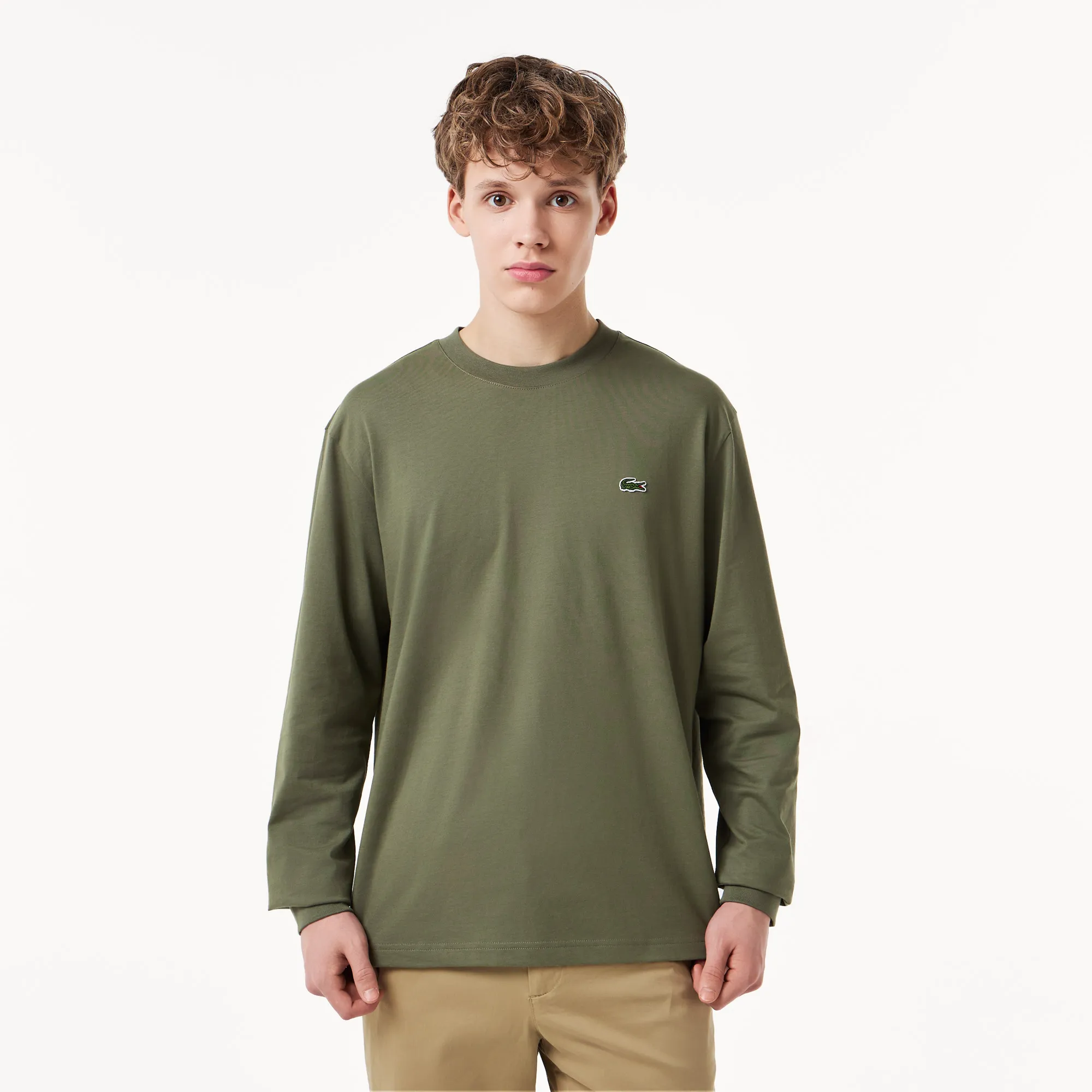 Мужской лонгслив Lacoste из хлопка, хаки, арт. th7307
