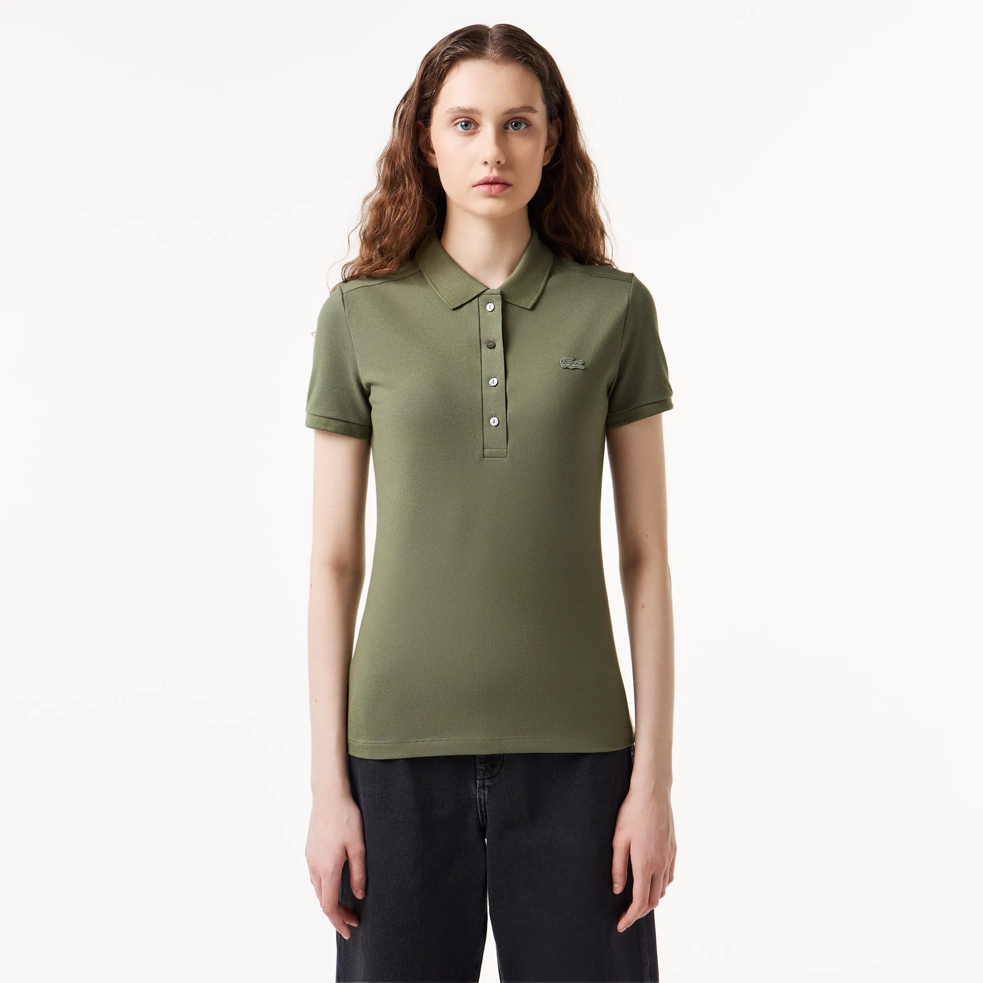 Женское поло Lacoste Slim Fit из эластичного хлопка, хаки, арт. pf5462