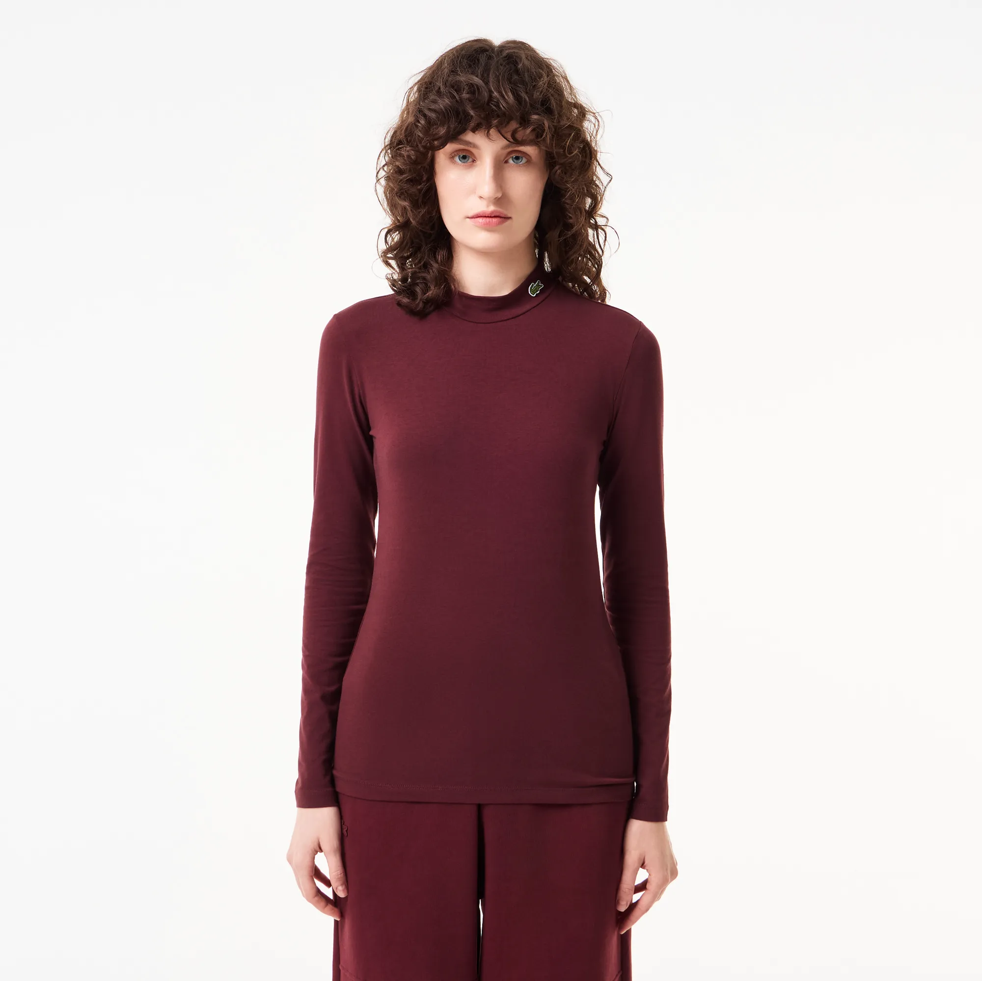 Женский лонгслив Lacoste Slim Fit, бордовый, арт. tf2675