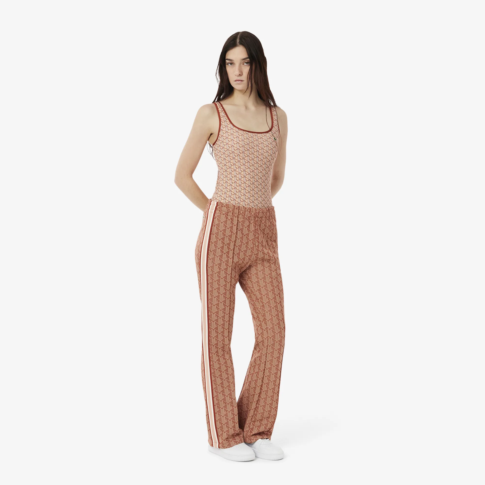 Женские расклешенные спортивные брюки Lacoste с монограммой, коричневый, арт. xf9313